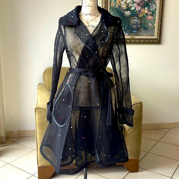 SETTLE DOWN | Women’s NWOT Black Mesh Trench-coat Dress Size M - Picture 2 of 8
